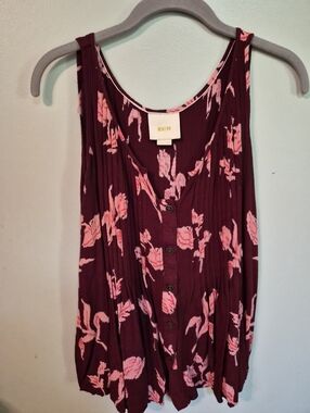 Maeve Maroon Tank Top with Pink Floral Print